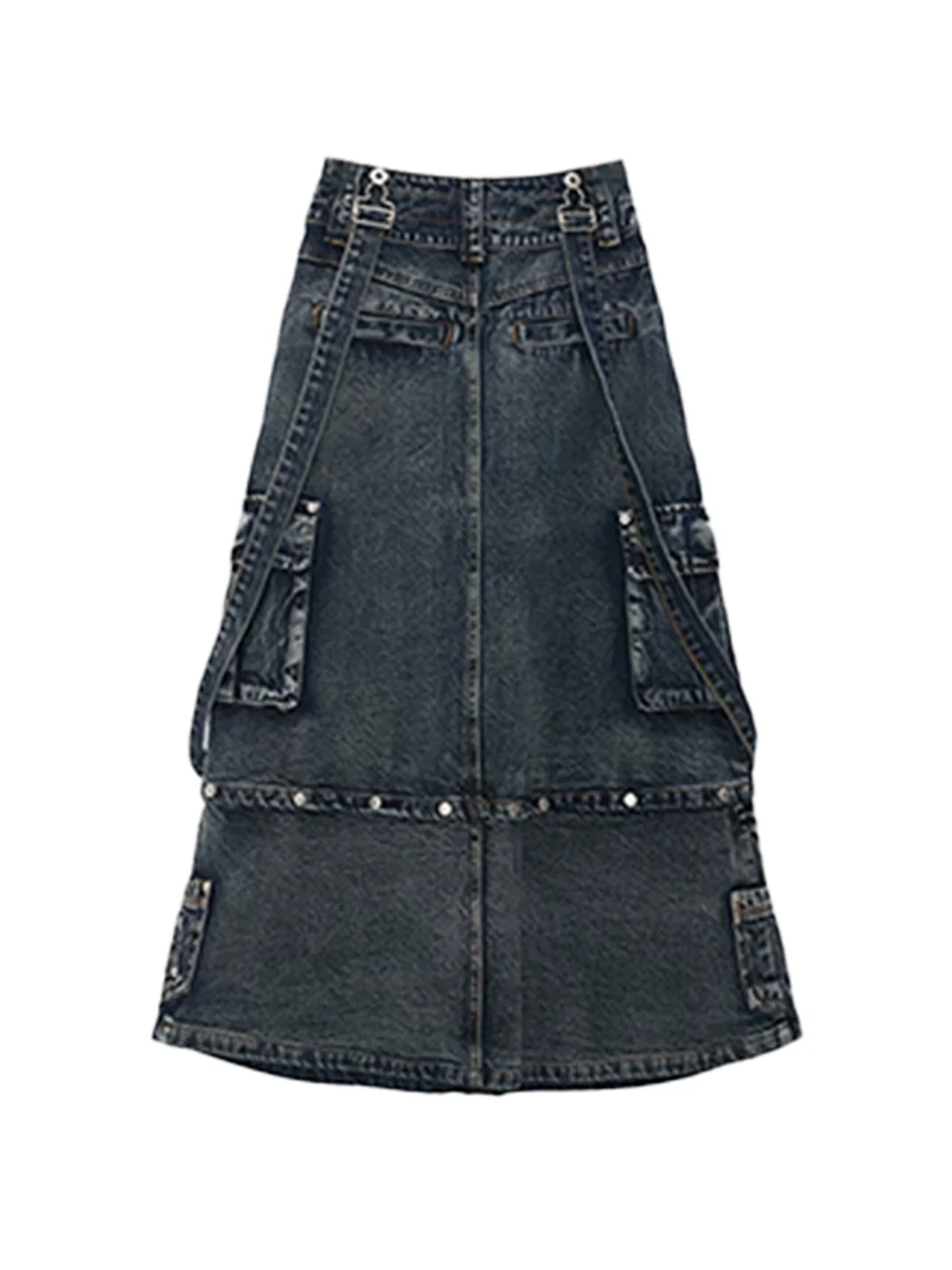 PERSONSOUL | Three-In-One Detachable Denim Suspender Maxi Skirt