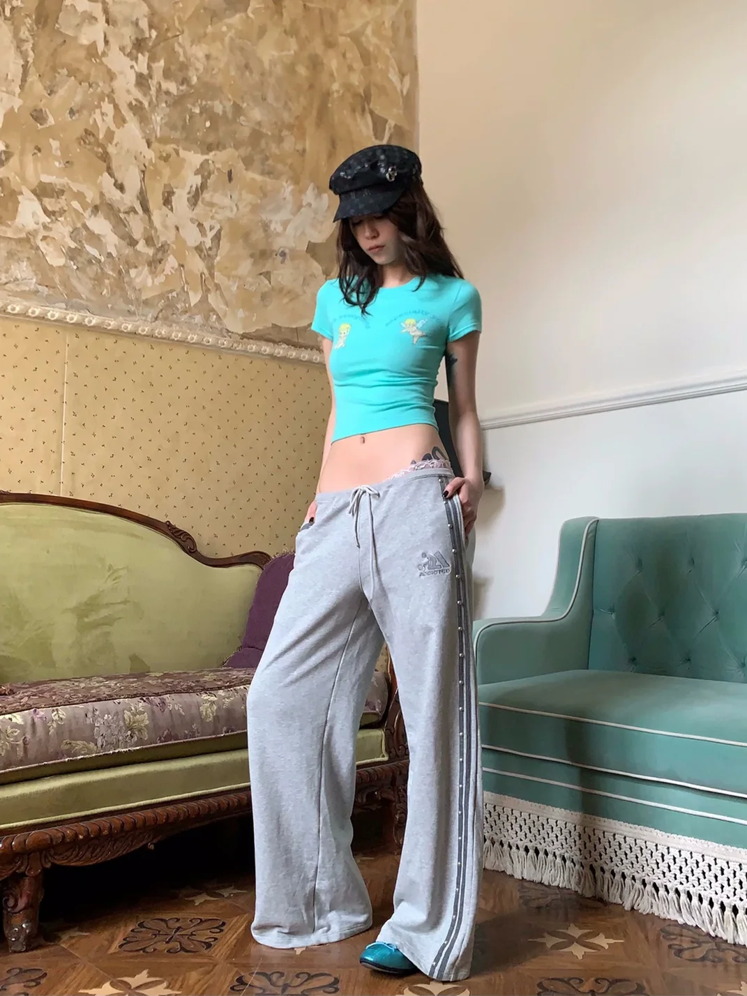 FOURFORTY | Studded Wide-Leg Drawstring Sweatpants