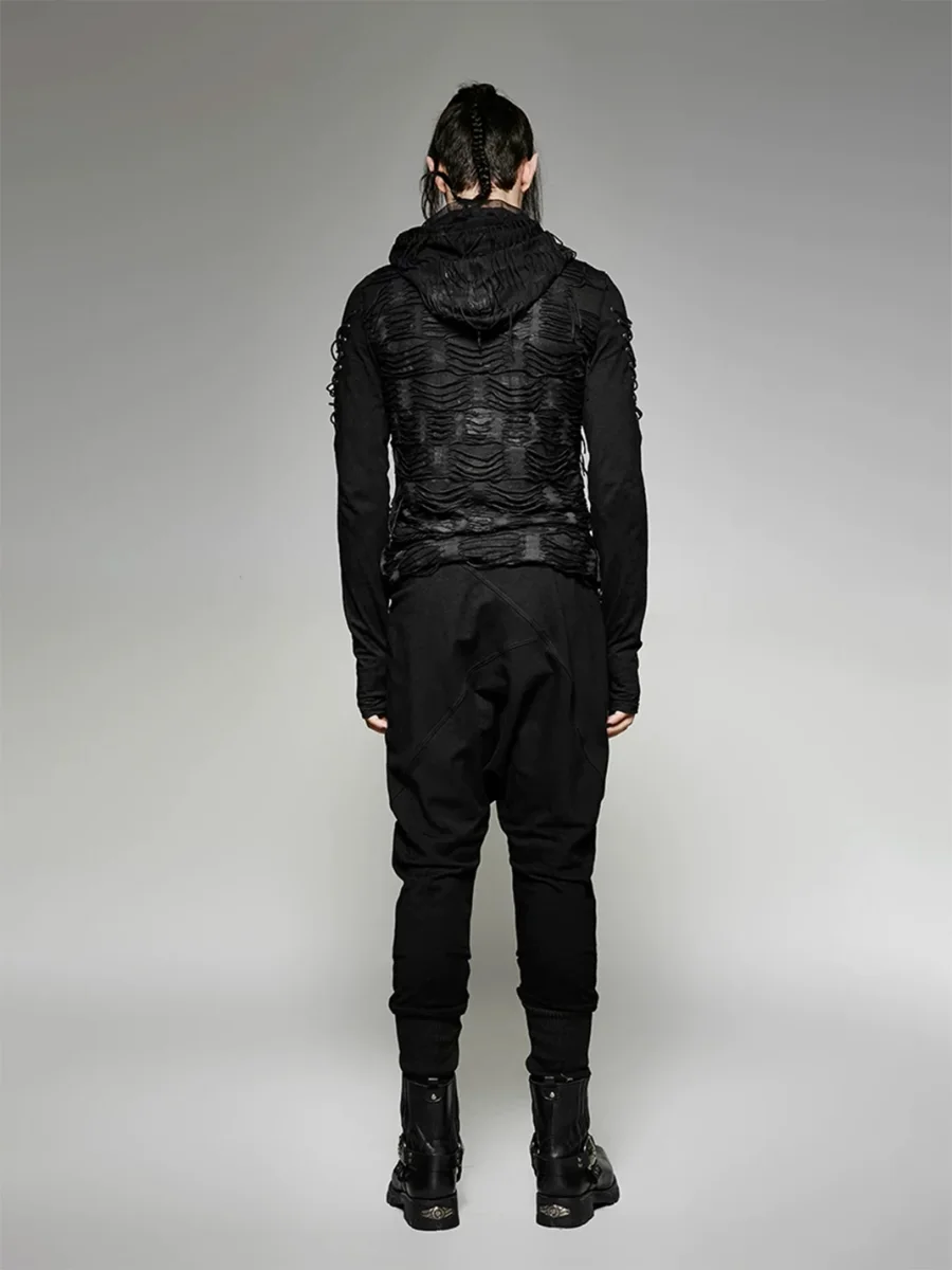 GTLLT | Gothic Distressed Hooded Long Sleeve T-Shirt - 4