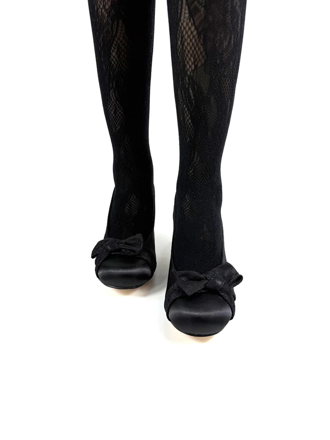 Dolly Bae | Black Satin Bow Sculpted Heel Pumps
