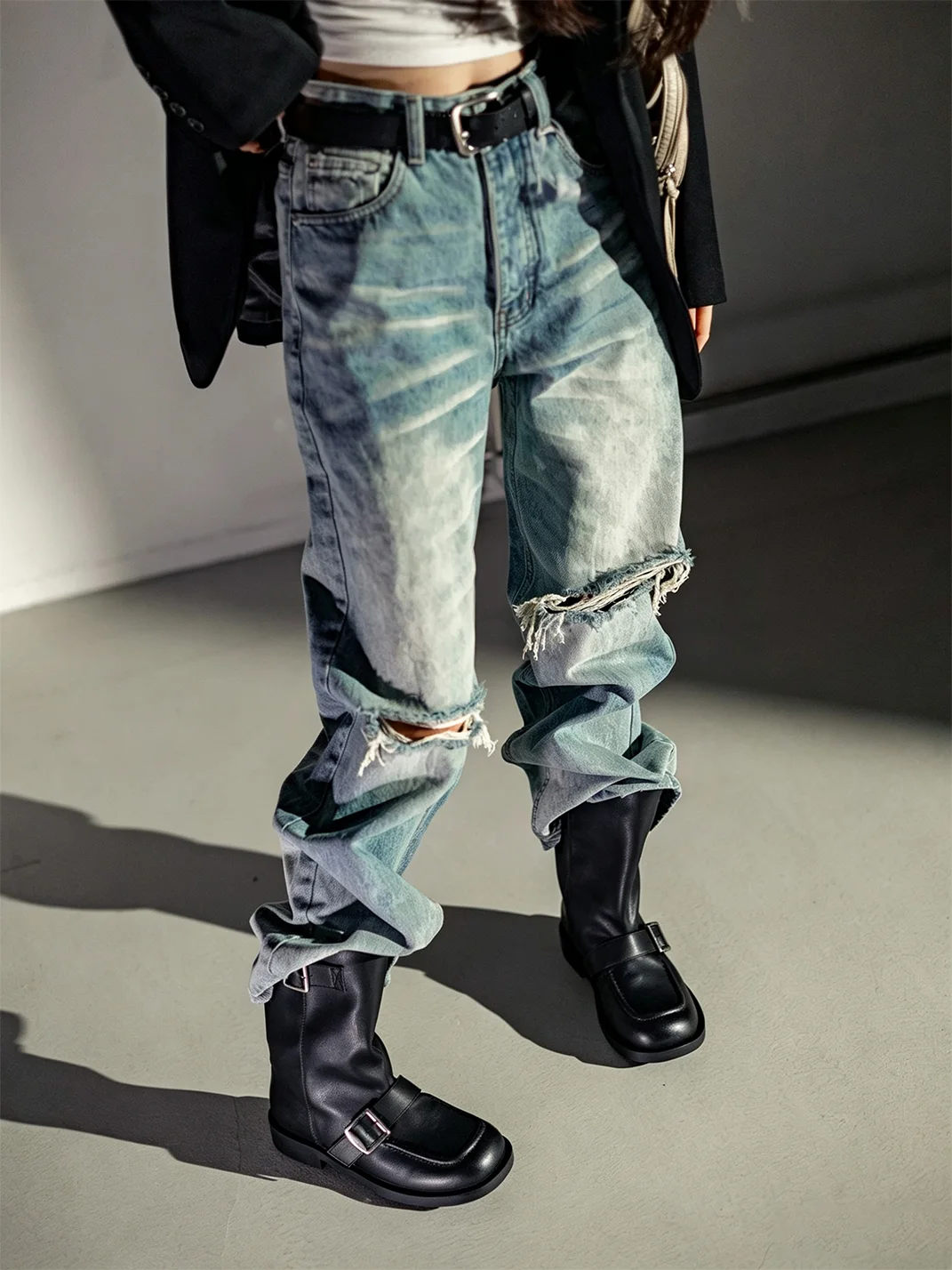 MIAOLV | Retro Buckle Block Heel Tall Boots