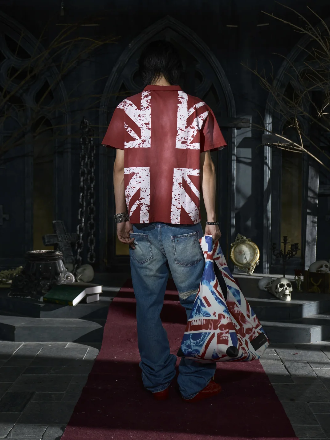 BE A DEVIL | British Flag Horse Print Cropped Polo Shirt