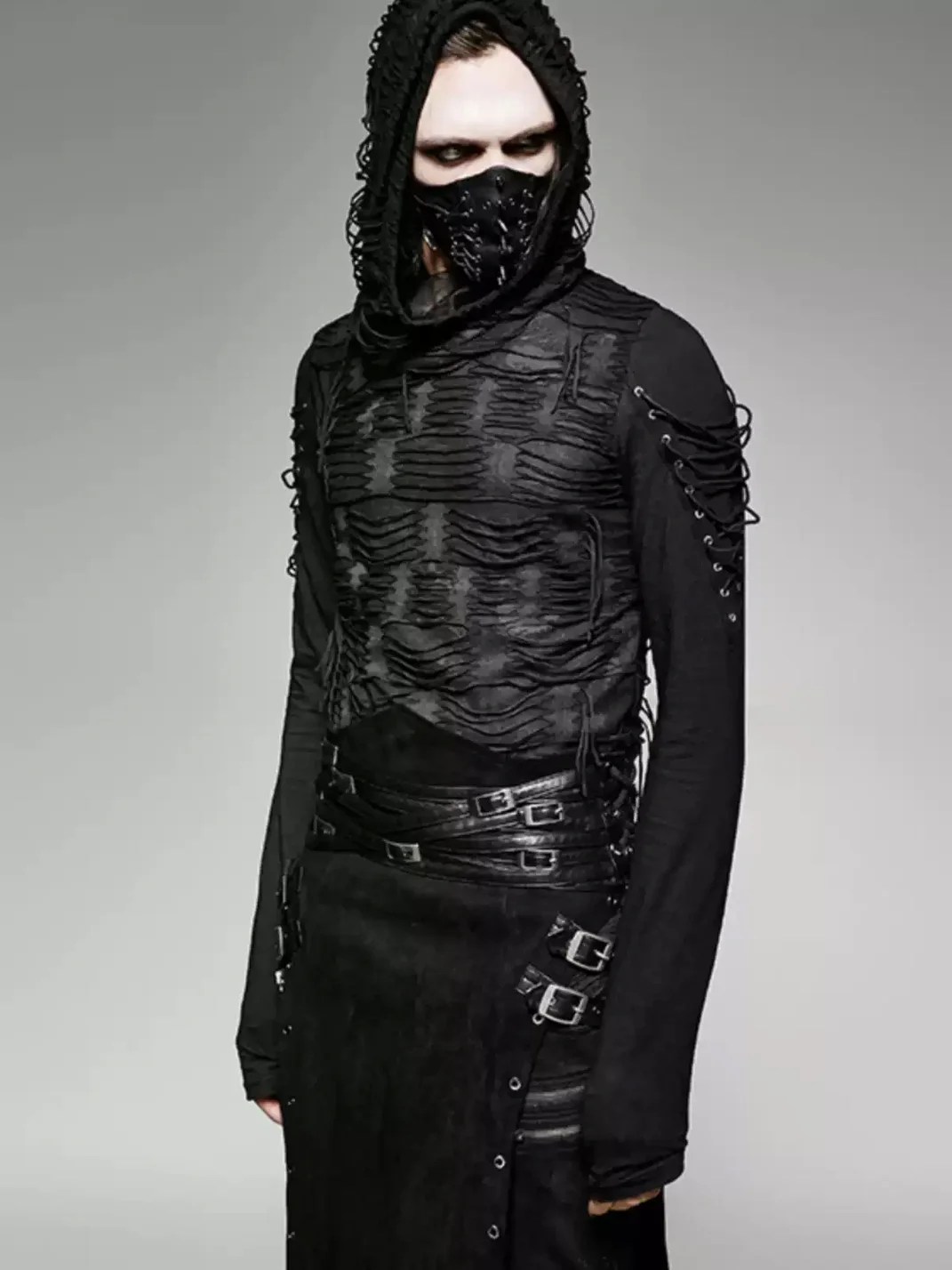 GTLLT | Gothic Distressed Hooded Long Sleeve T-Shirt