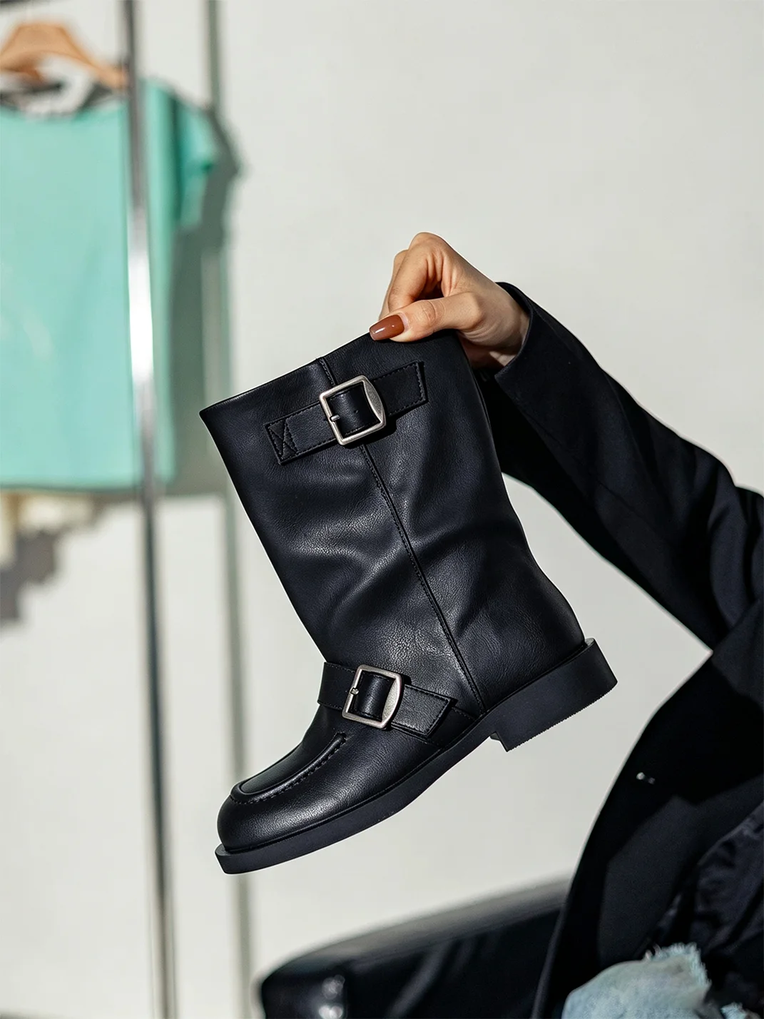 MIAOLV | Retro Buckle Block Heel Tall Boots