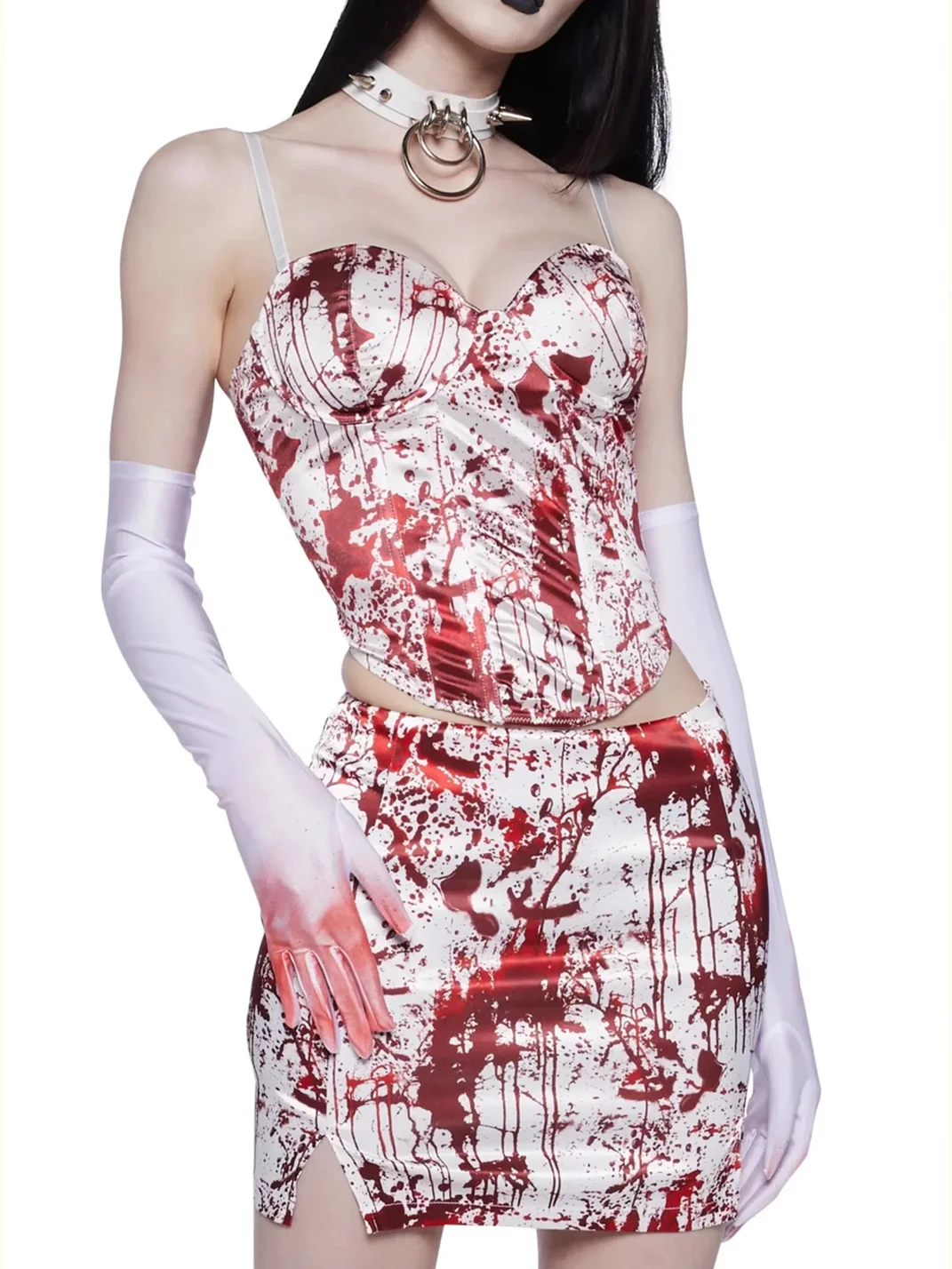TDHHDXXG | Blood Splatter Satin Mini Skirt