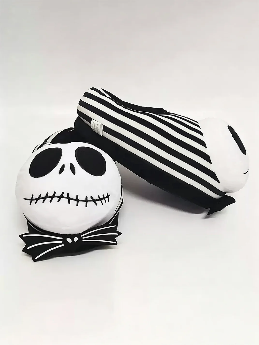 Tacit Choice | Striped Skull Plush Open Toe Slippers
