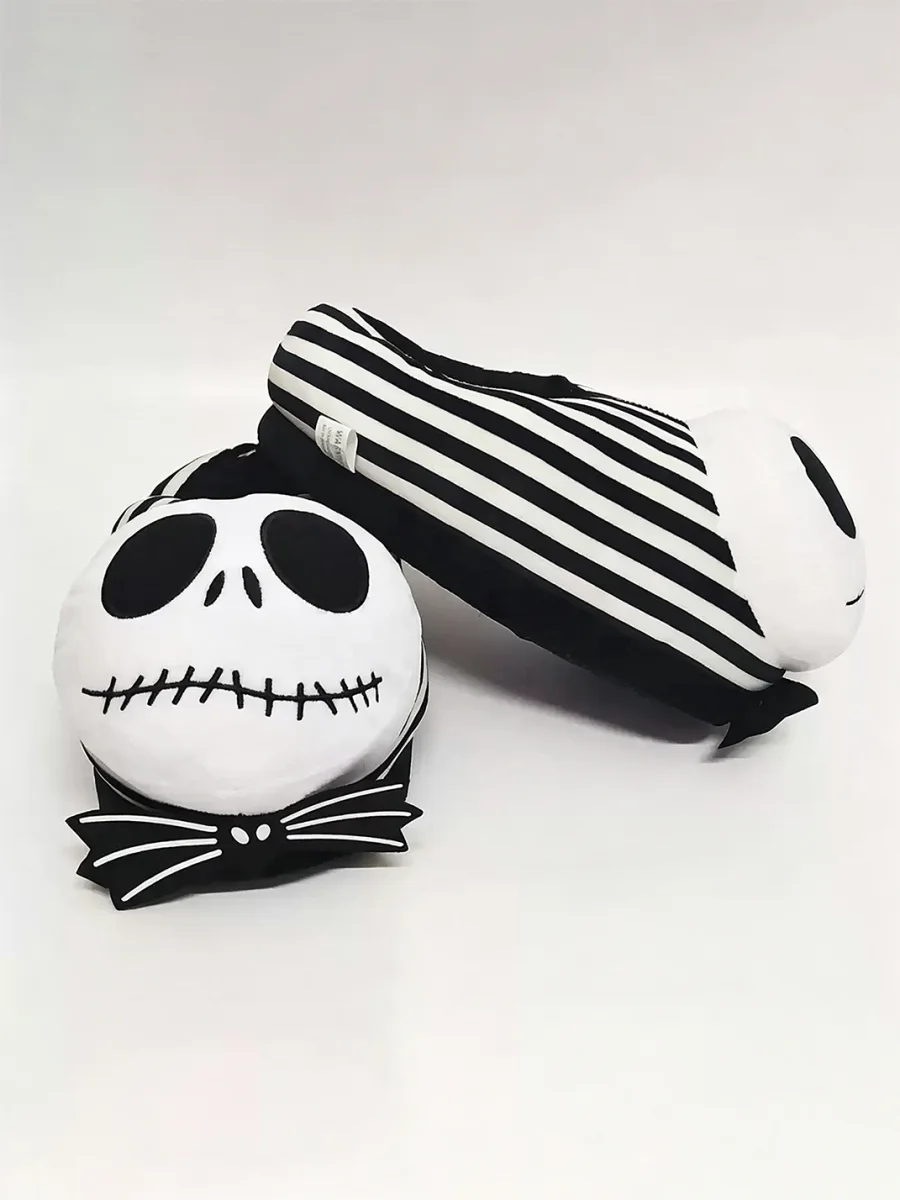 Tacit Choice | Striped Skull Plush Open Toe Slippers - 4
