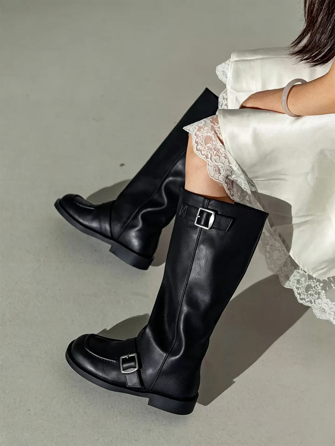 MIAOLV | Retro Buckle Block Heel Tall Boots