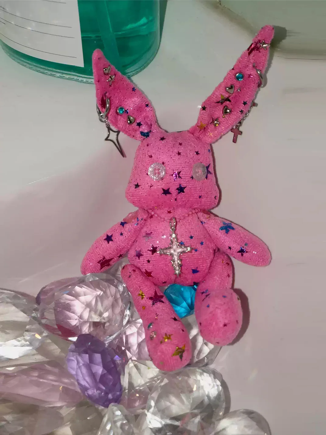 Kuroutaya | Y2K Studded Plush Bunny Keychain Charm
