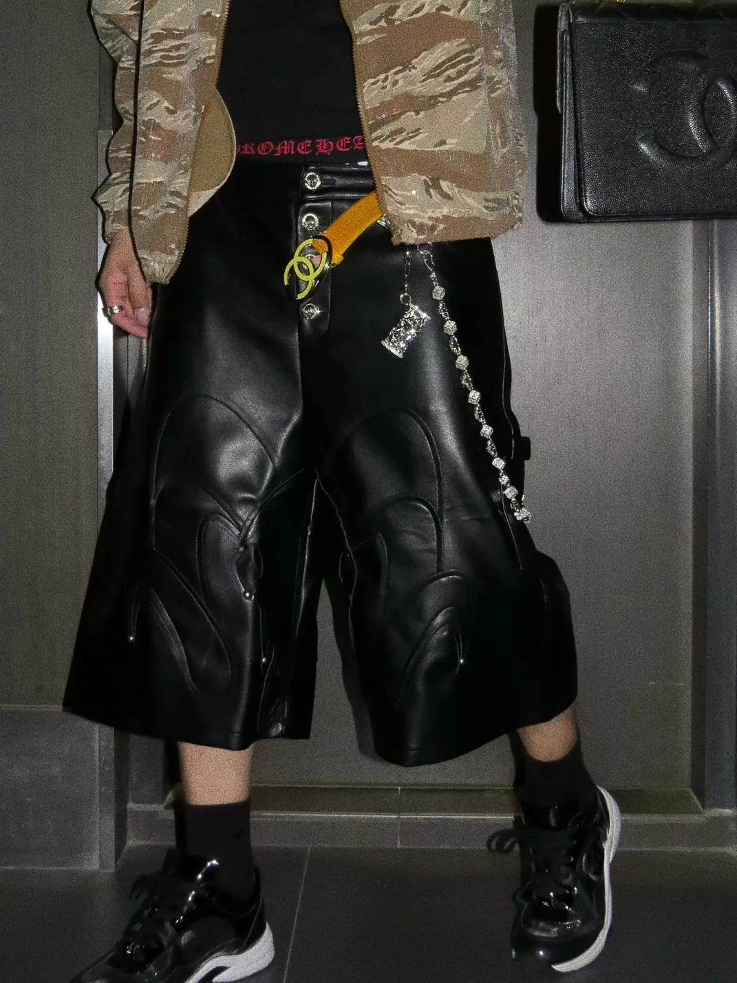 BE A DEVIL | Skull Button Studded Faux Leather Capri Pants