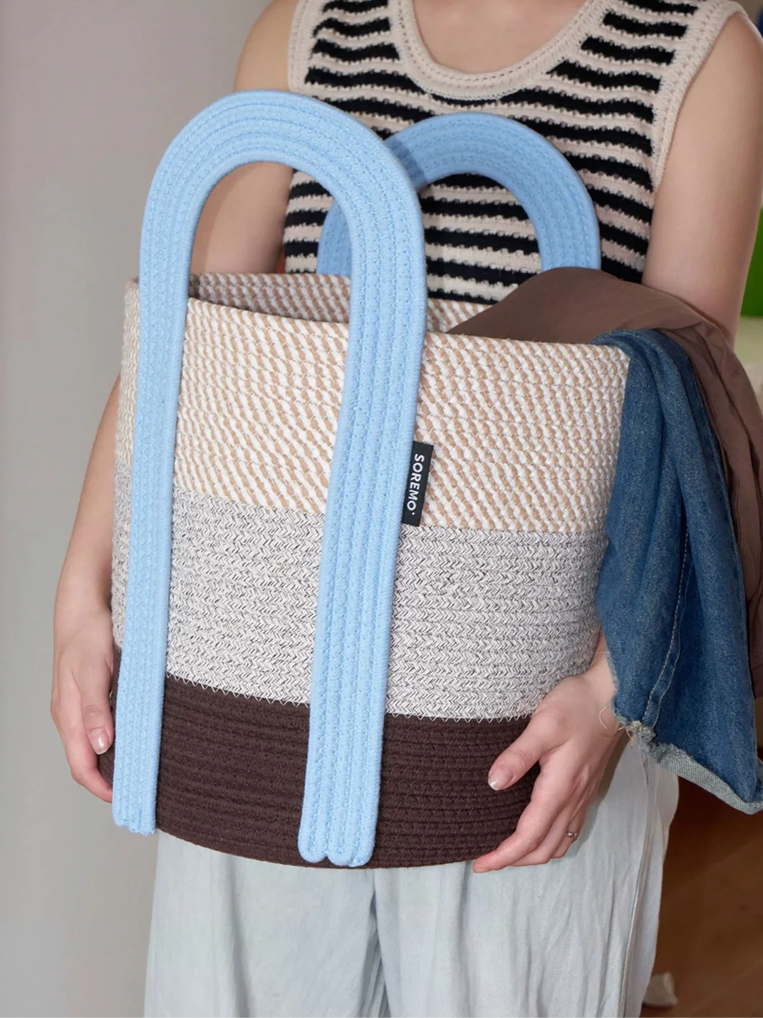 SOREMO | Color Block Woven Laundry Storage Basket