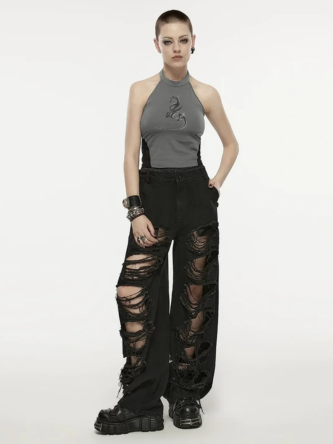 GTLLT | Punk Ripped Wide-Leg Denim Pants