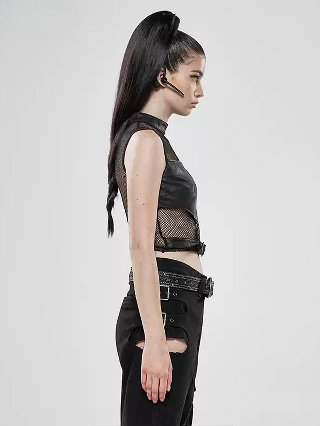 GTLLT | Punk Sleeveless Cropped Mesh Panel Top
