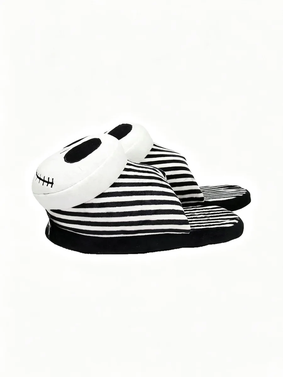 Tacit Choice | Striped Skull Plush Open Toe Slippers - 2