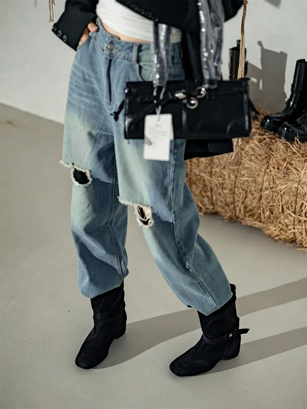MIAOLV | Retro Buckle Western Ankle Boots