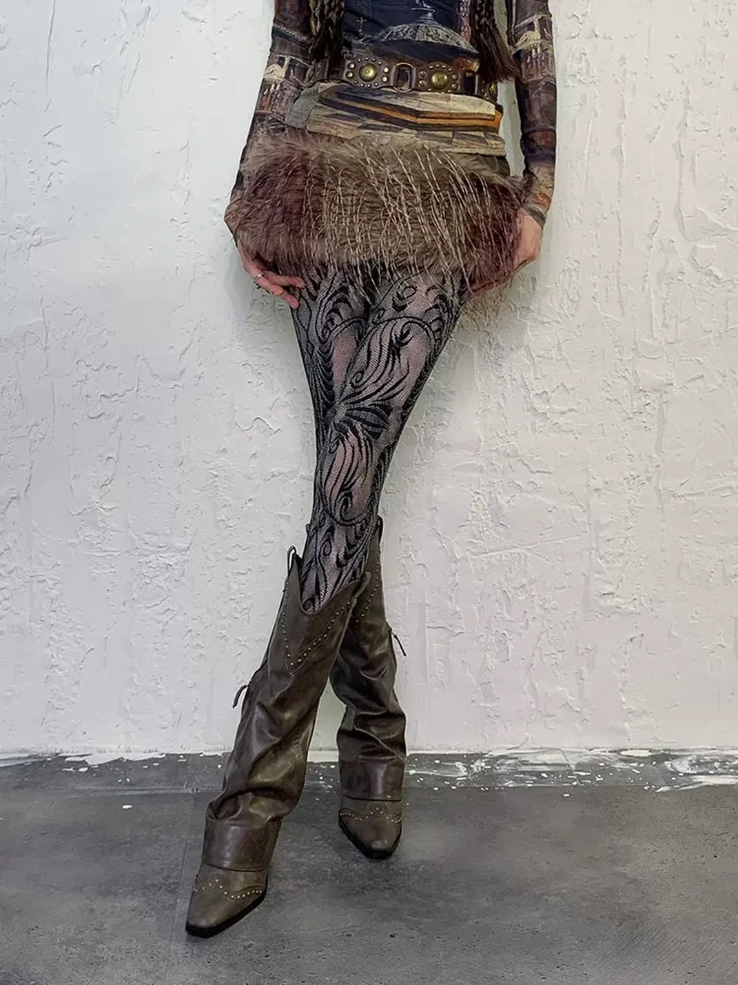 Bokior | Retro Gothic Patterned Mesh Tights