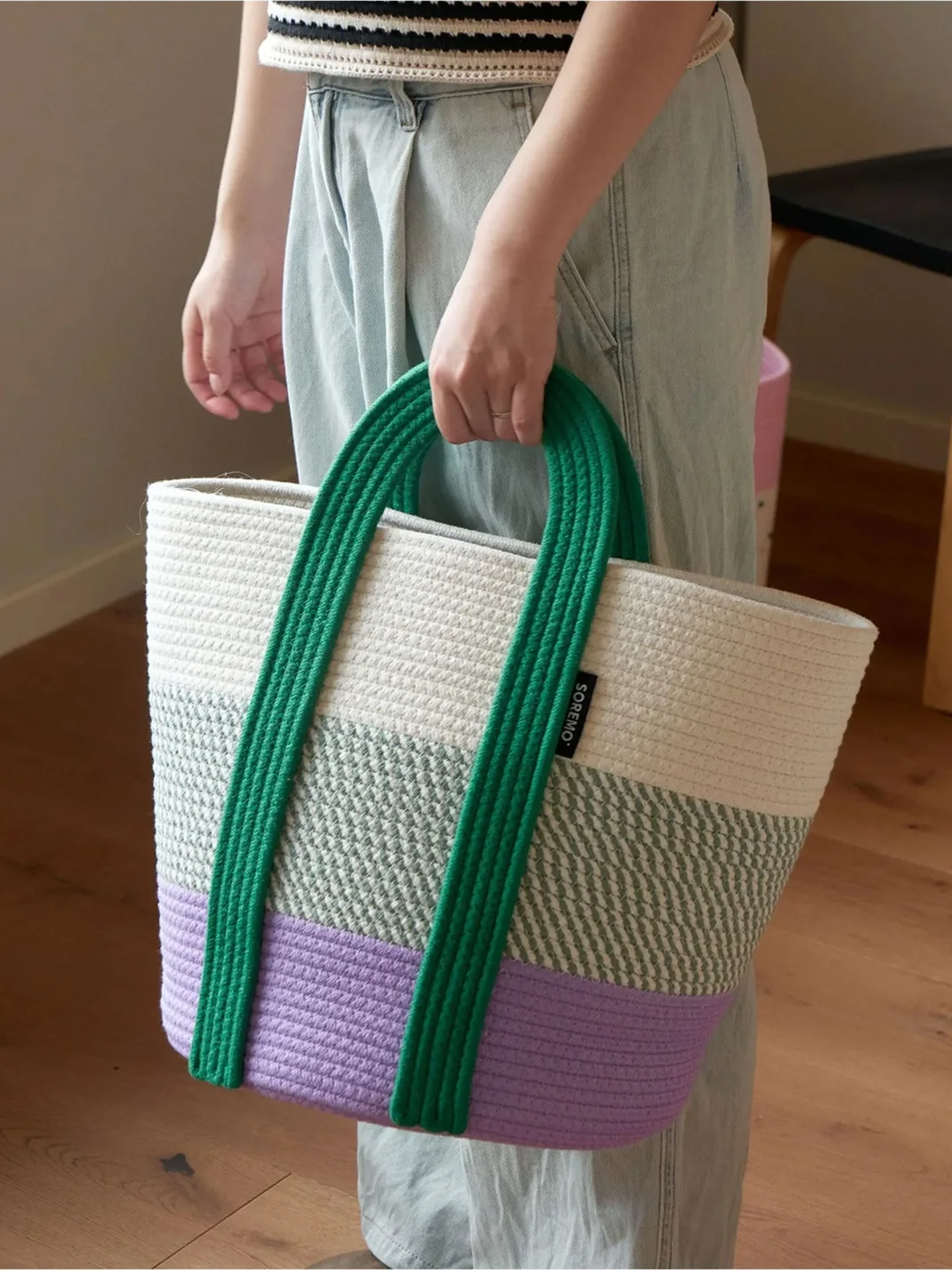 SOREMO | Color Block Woven Laundry Storage Basket