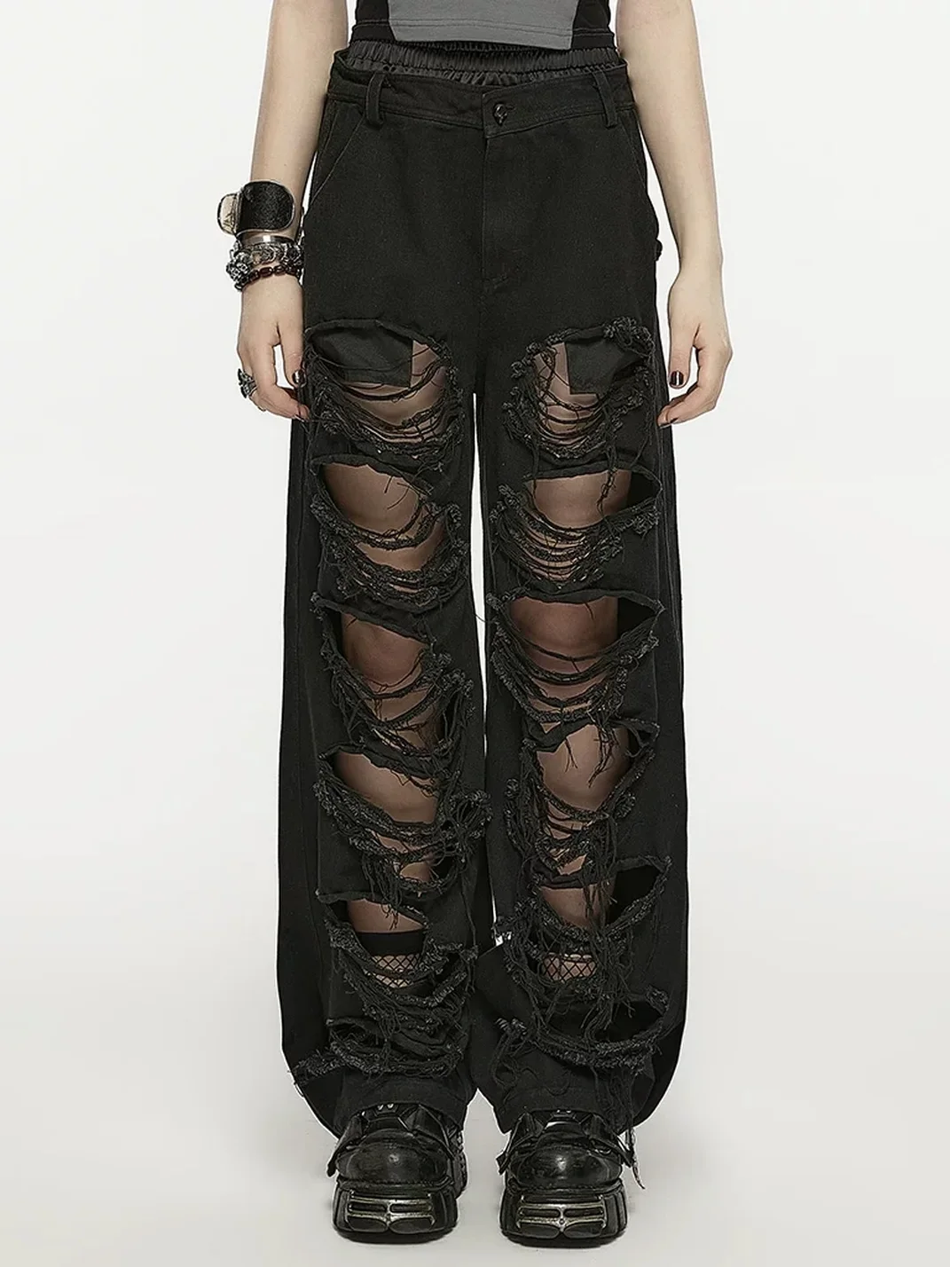 GTLLT | Punk Ripped Wide-Leg Denim Pants