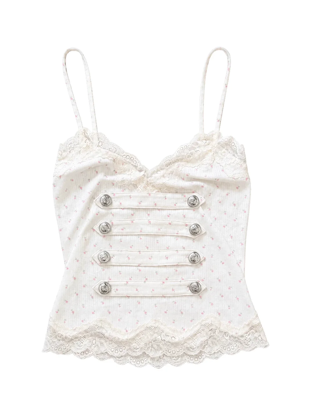 FOURFORTY | Floral Lace Trim Button Cami Top