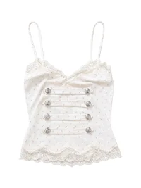 FOURFORTY | Floral Lace Trim Button Cami Top