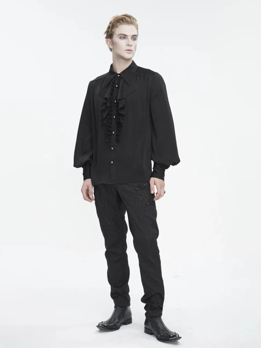 GTLLT | Gothic Striped Ruffle Lantern Sleeve Shirt - 2