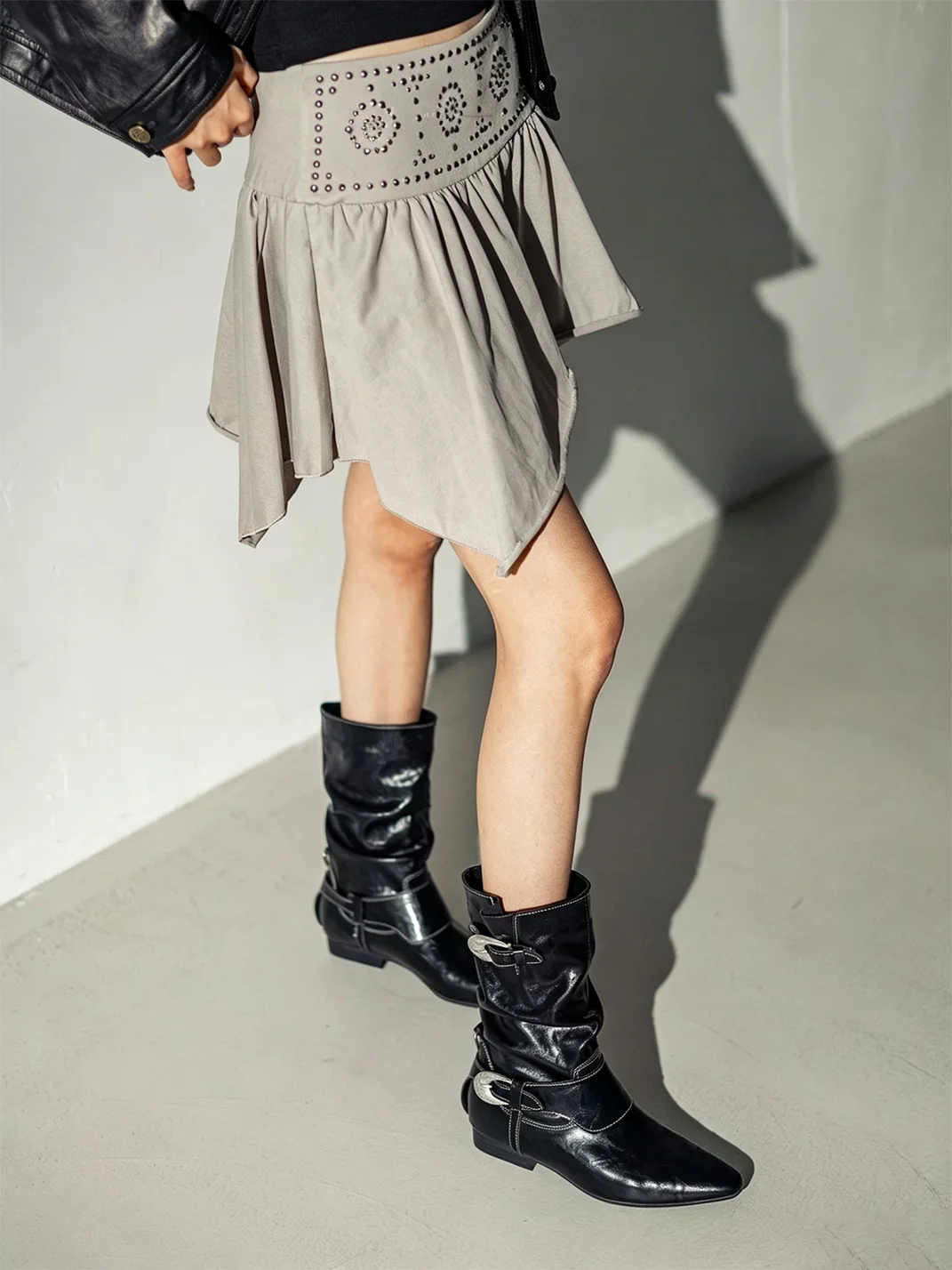 MIAOLV | Pointed Toe Slouchy Mid-Calf Riding Boots
