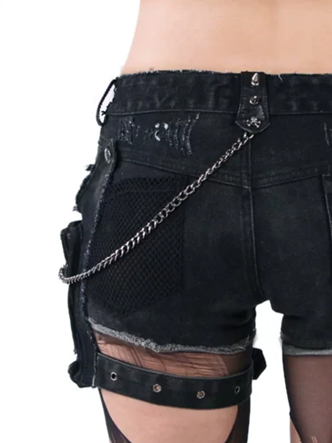 GTLLT | Punk Distressed Studded Denim Shorts