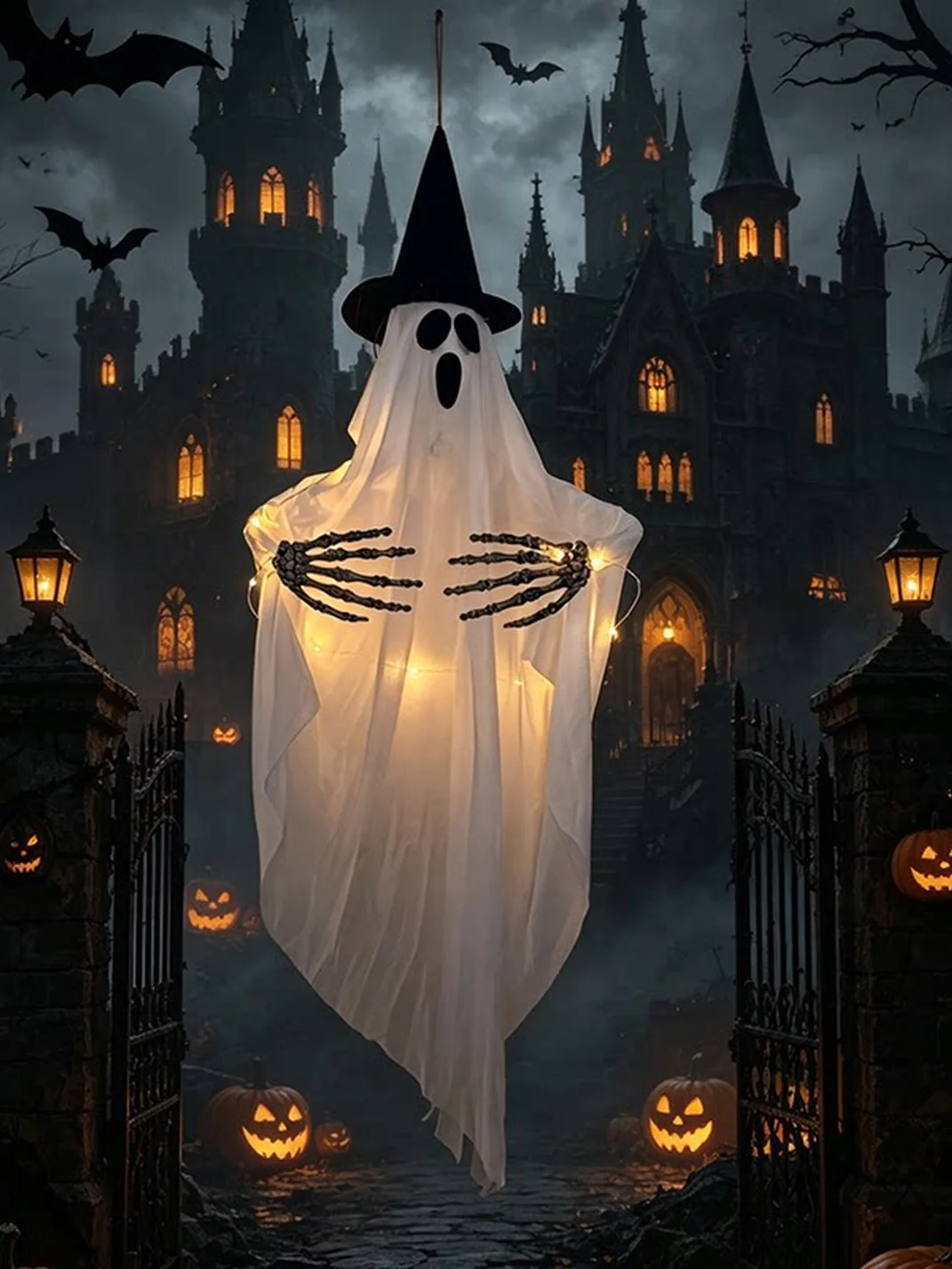 WSJHYC | Lighted Witch Hat Ghost Hanging Decoration