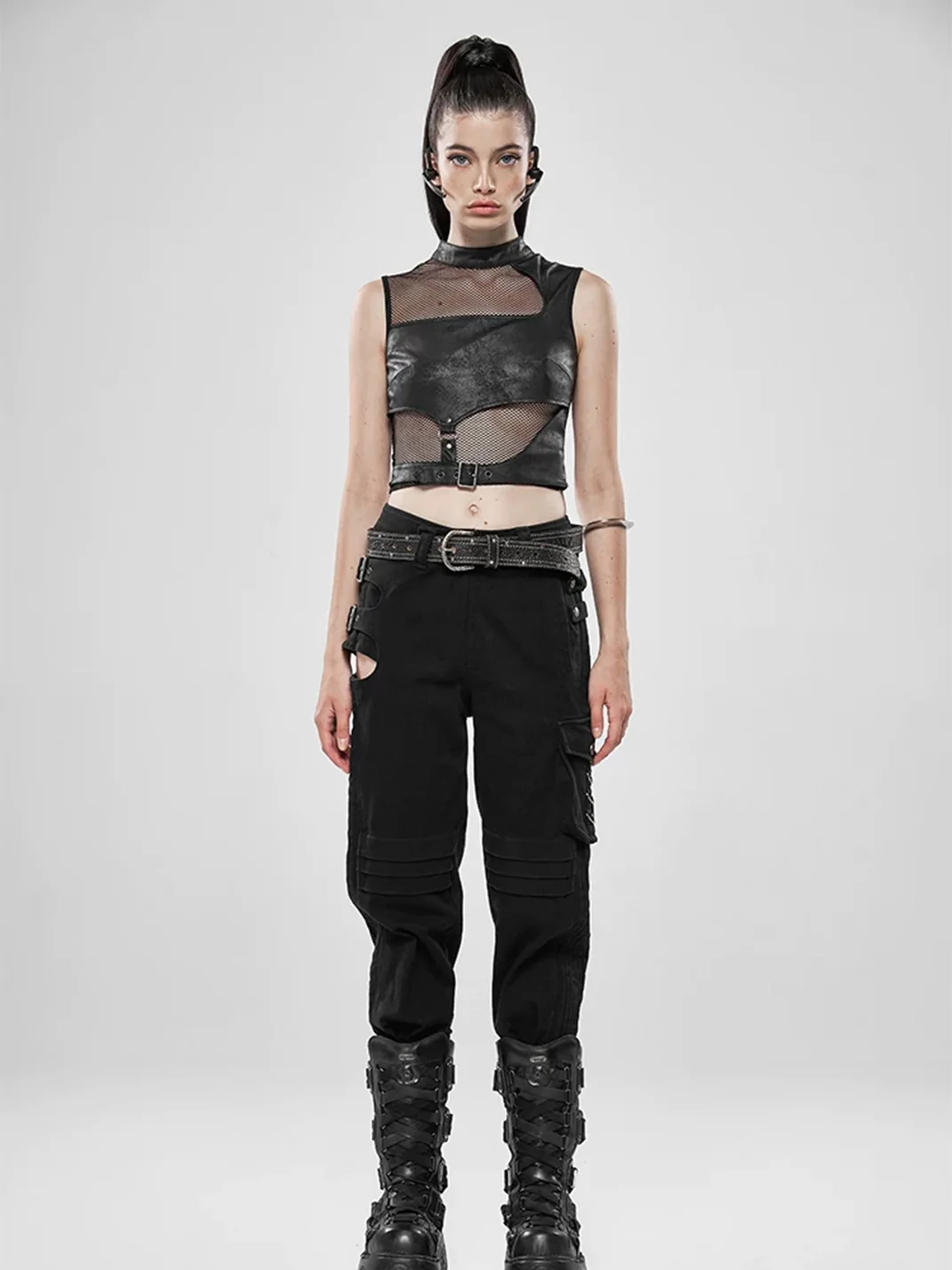 GTLLT | Punk Sleeveless Cropped Mesh Panel Top