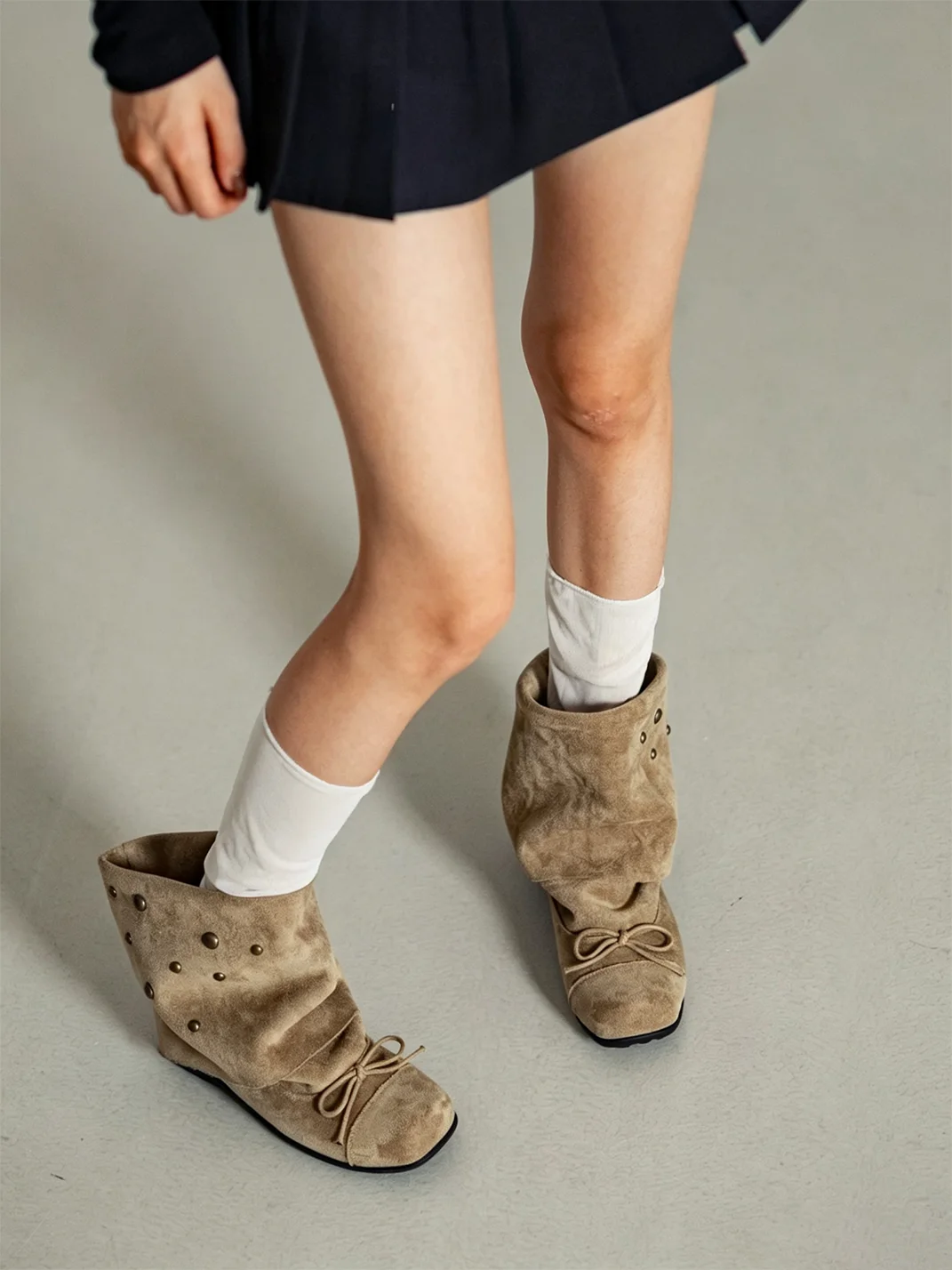 MIAOLV | Studded Bow Slouch Ankle Boots
