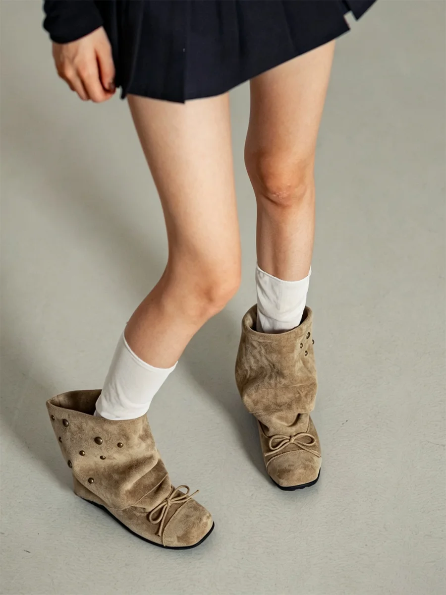 MIAOLV | Studded Bow Slouch Ankle Boots - 3
