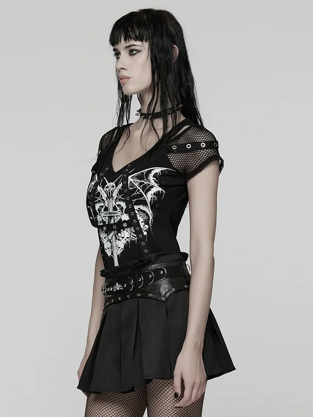 GTLLT | Punk Mesh Shoulder Graphic T-Shirt