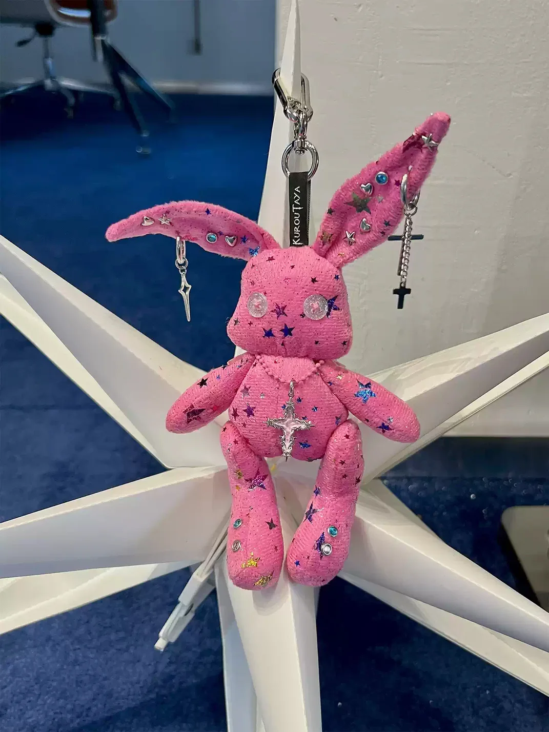 Kuroutaya | Y2K Studded Plush Bunny Keychain Charm