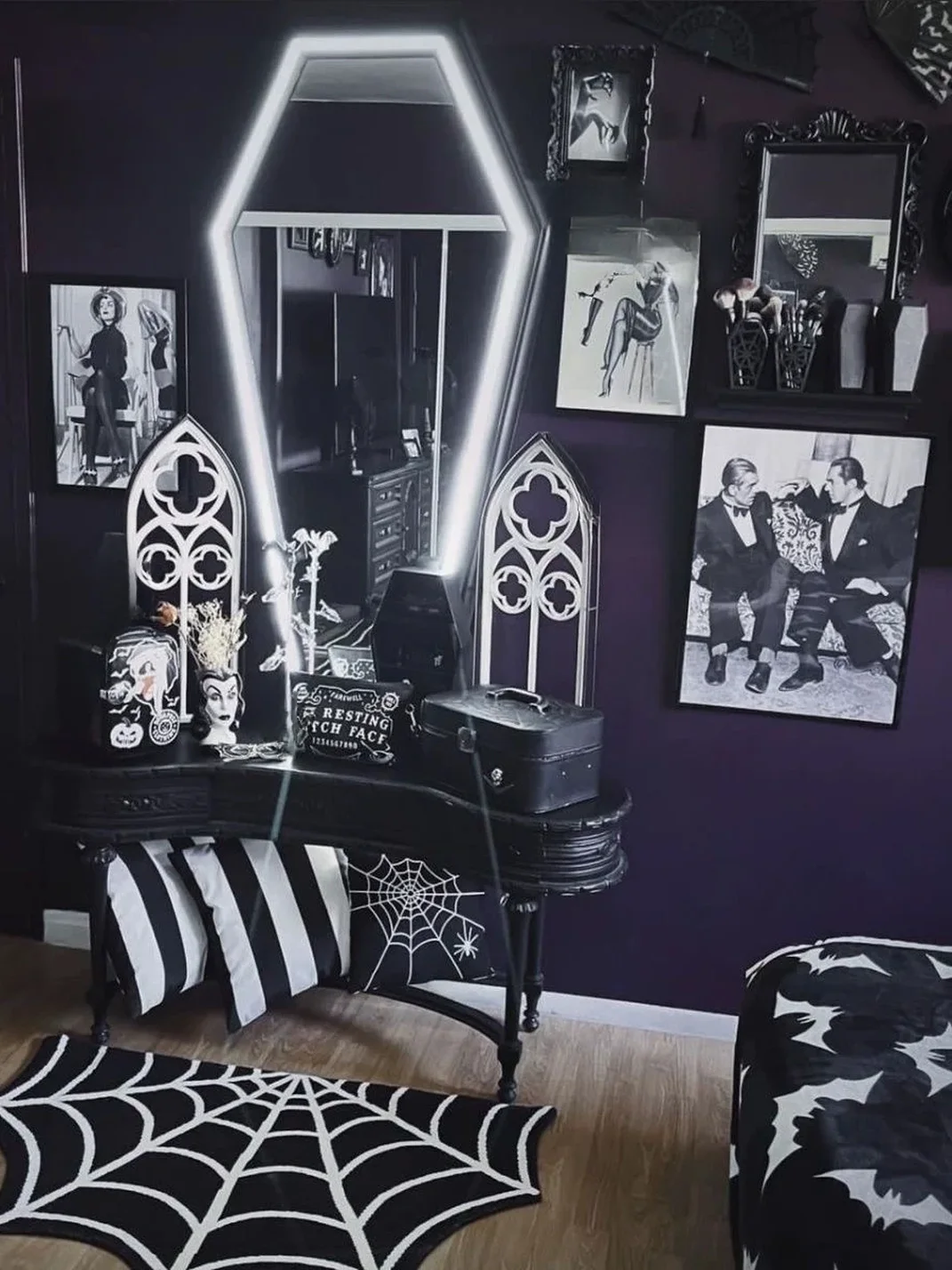 Rockbaby | Gothic Spiderweb Heart Coffin Halloween Rug