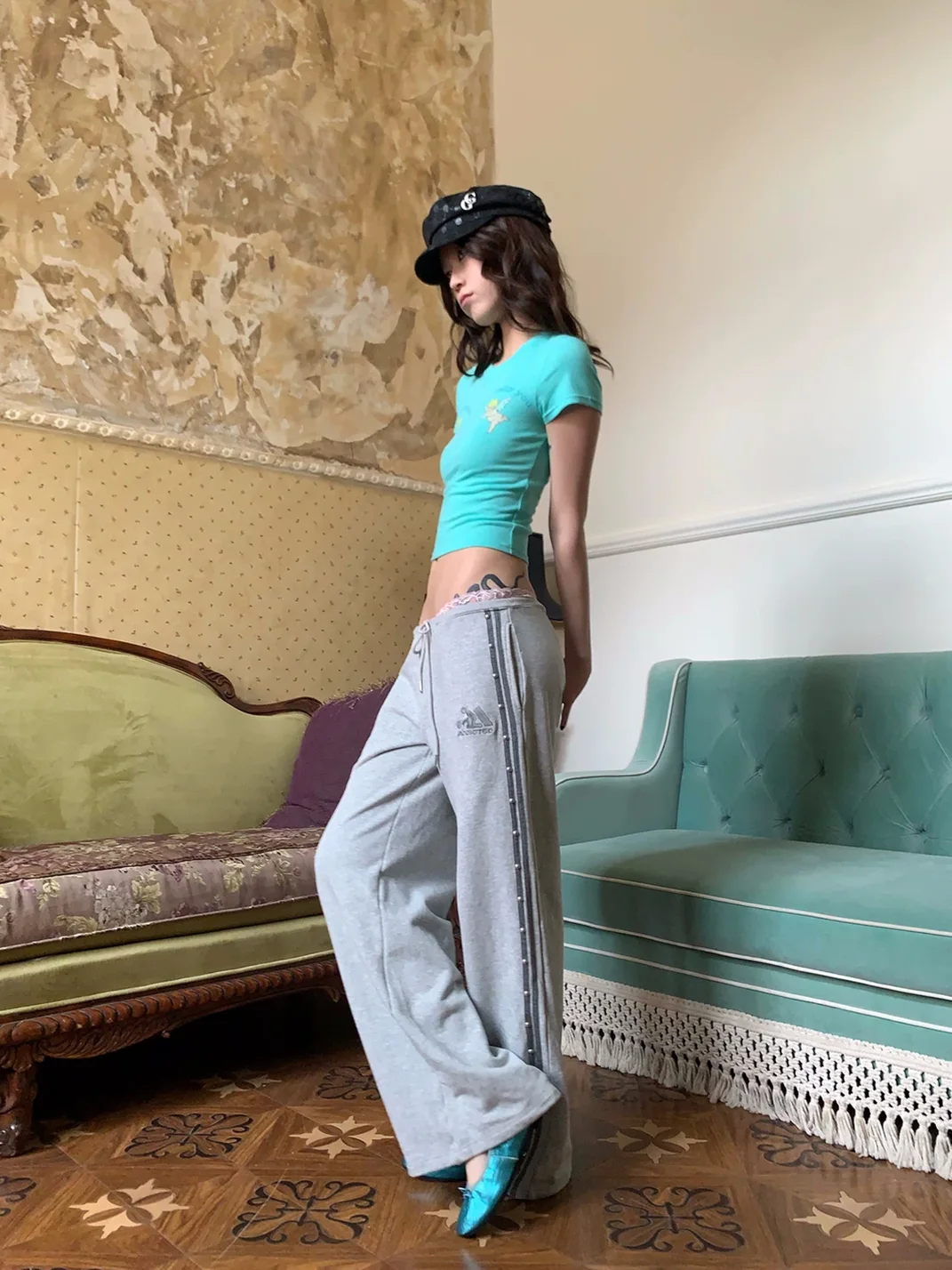 FOURFORTY | Studded Wide-Leg Drawstring Sweatpants