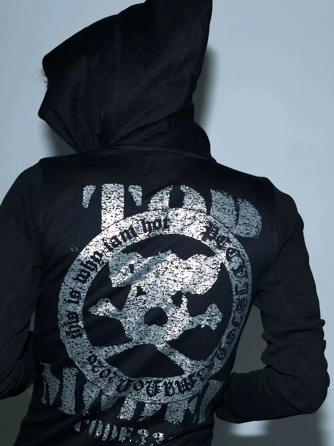 PCCVISION | Skull Print Asymmetric-Zip Hooded Sweatshirt