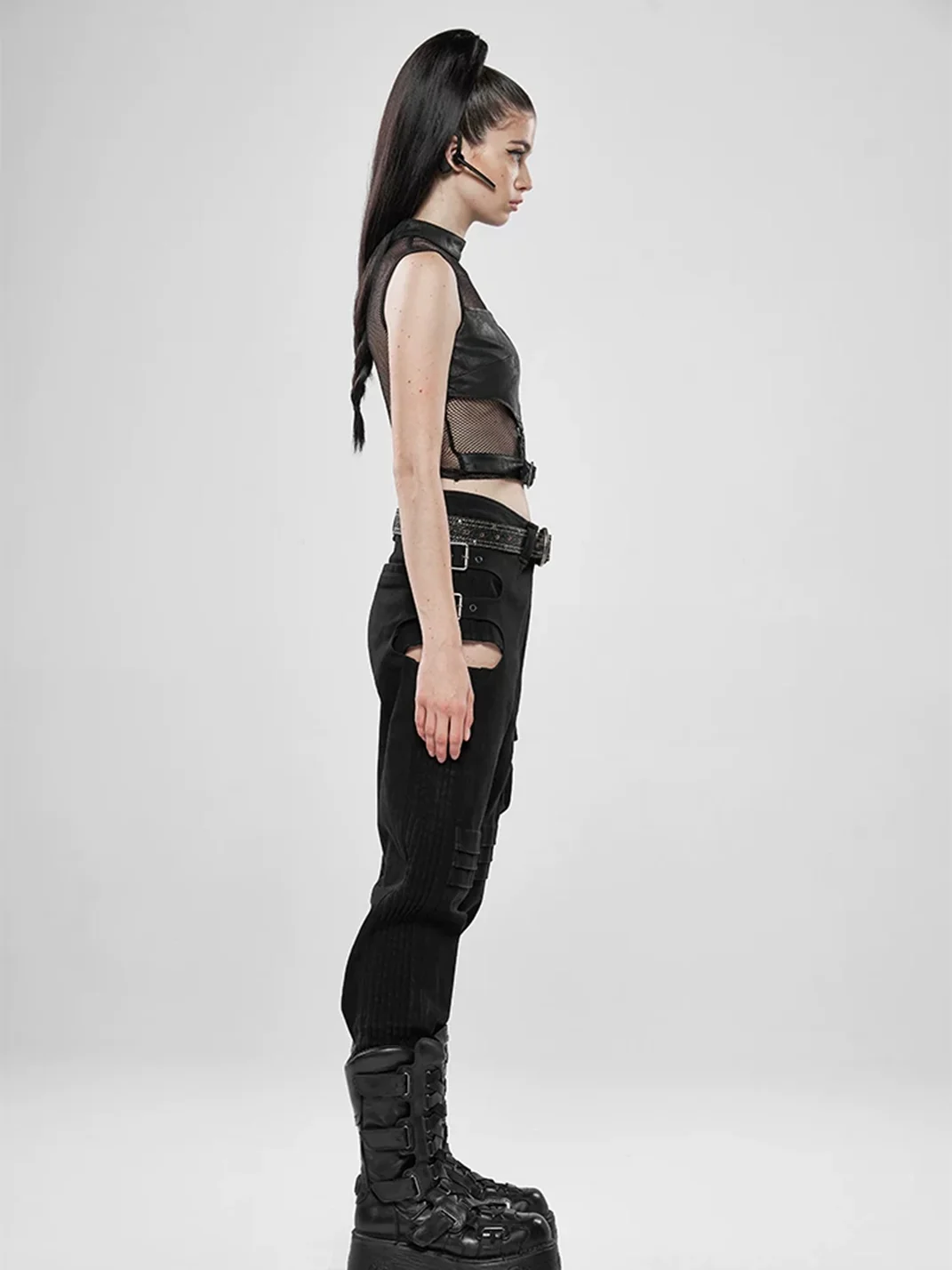 GTLLT | Punk Sleeveless Cropped Mesh Panel Top