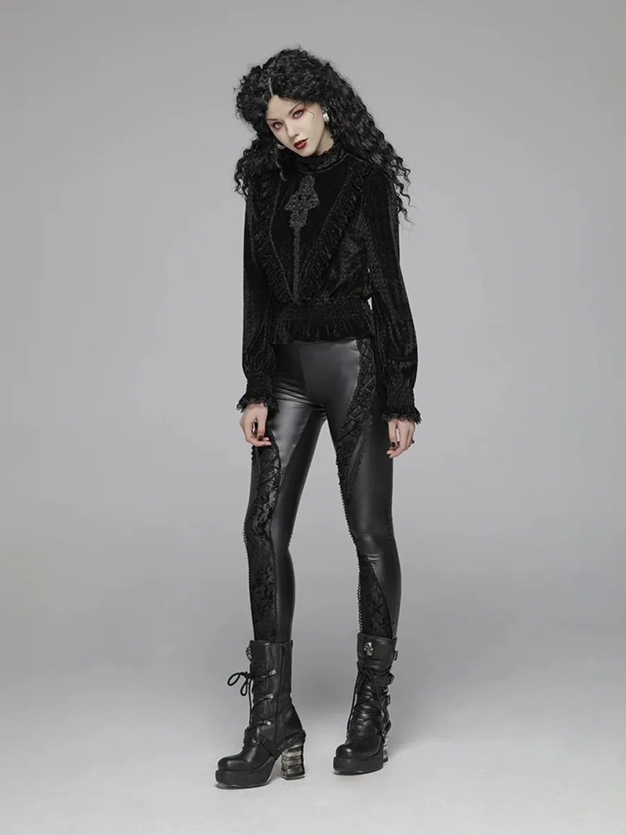 GTLLT | Gothic Textured Velvet Long Sleeve Shirt - 4