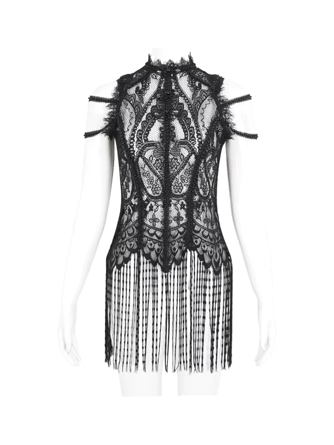 GTLLT | Gothic Sleeveless Fringe Lace Top