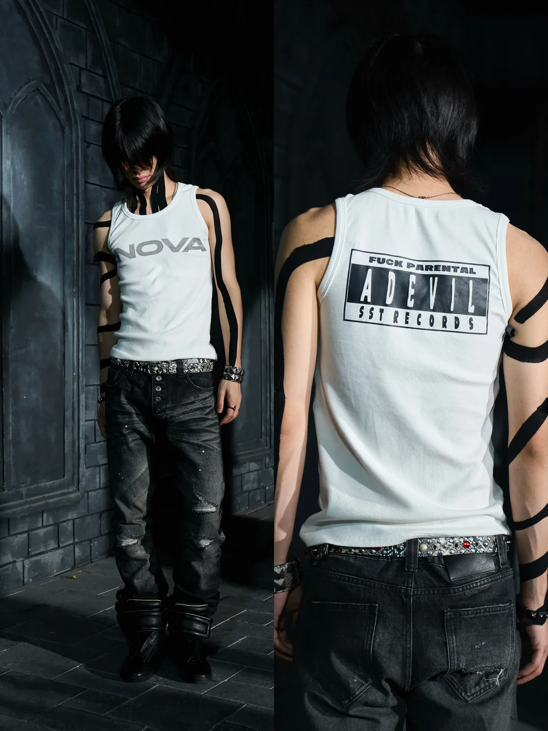 BE A DEVIL | Punk Graphic Ribbed Slim-Fit Tank Top