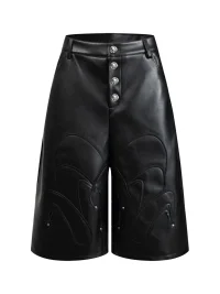 BE A DEVIL | Skull Button Studded Faux Leather Capri Pants