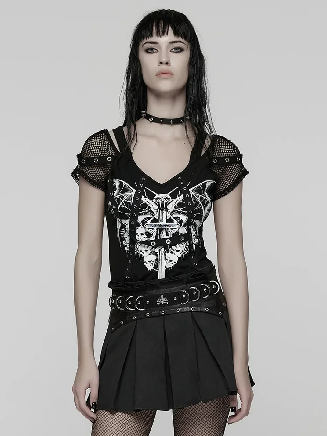 GTLLT | Punk Mesh Shoulder Graphic T-Shirt