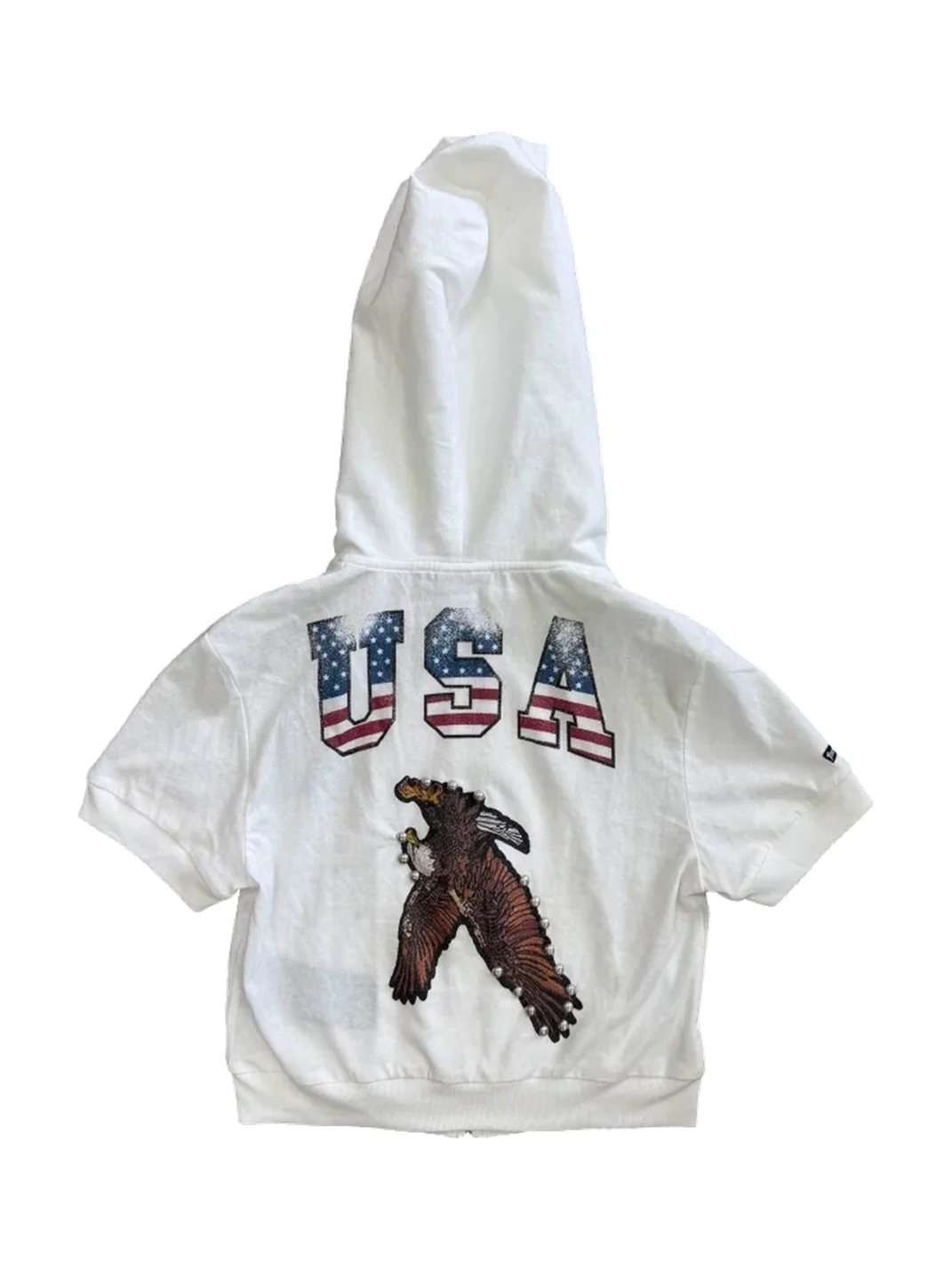 FOURFORTY | Cropped Graphic Short Sleeve Zip Hoodie