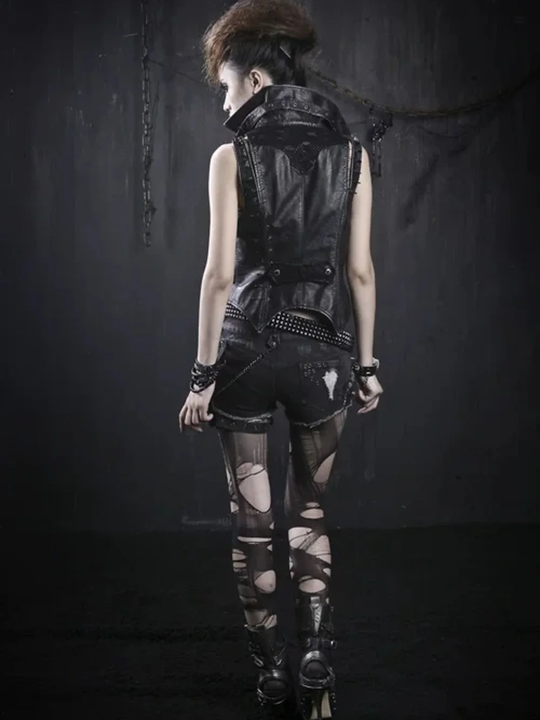 GTLLT | Punk Distressed Studded Denim Shorts