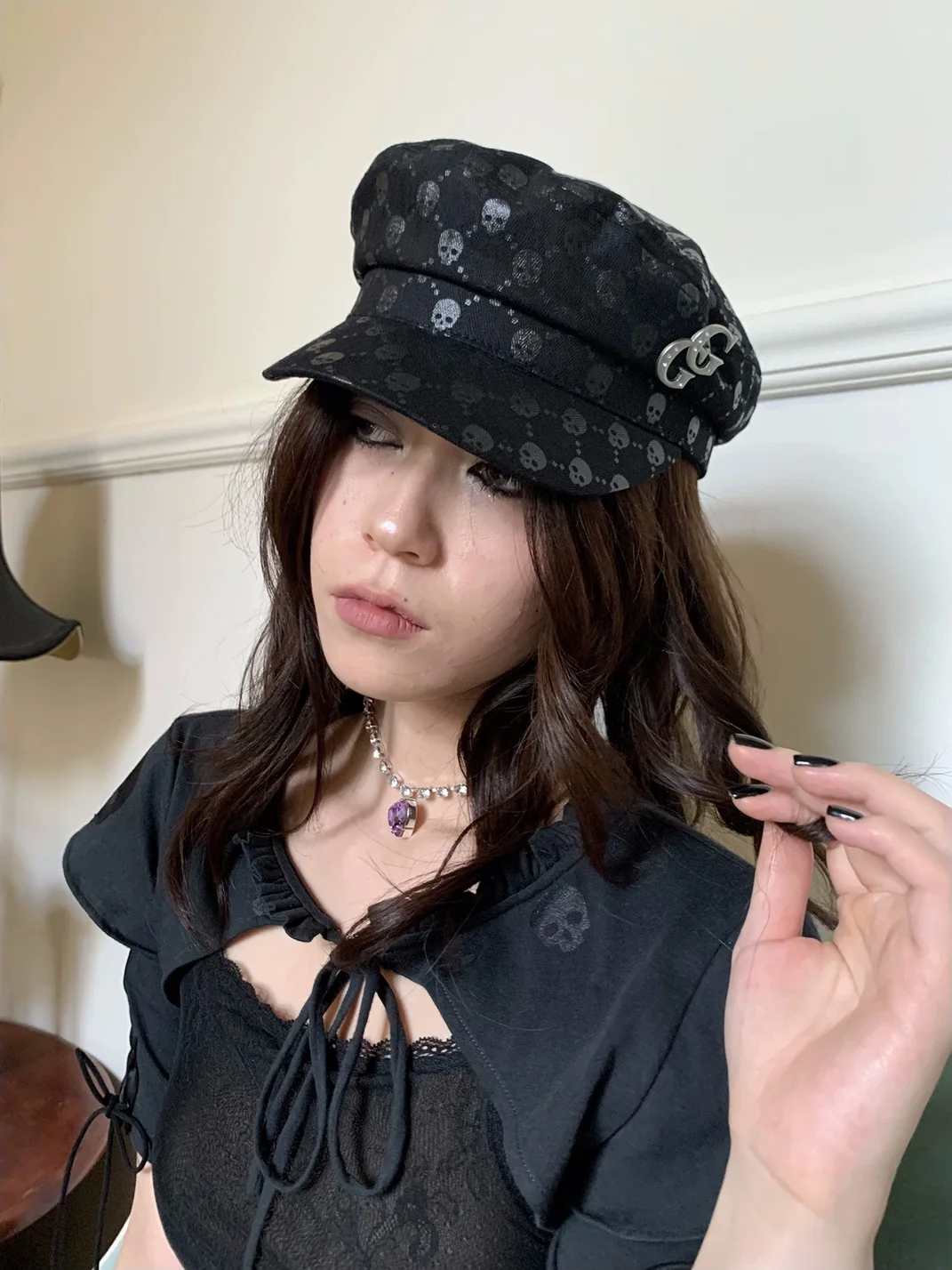 FOURFORTY | Skull Pattern Sailor Newsboy Cap