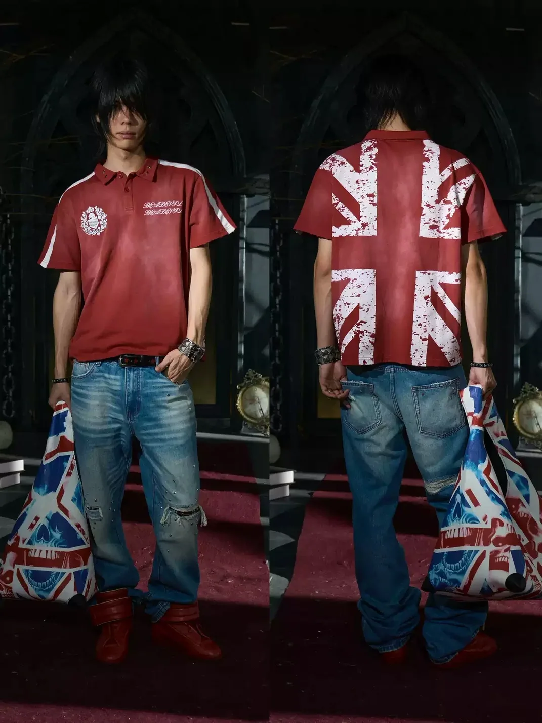BE A DEVIL | British Flag Horse Print Cropped Polo Shirt