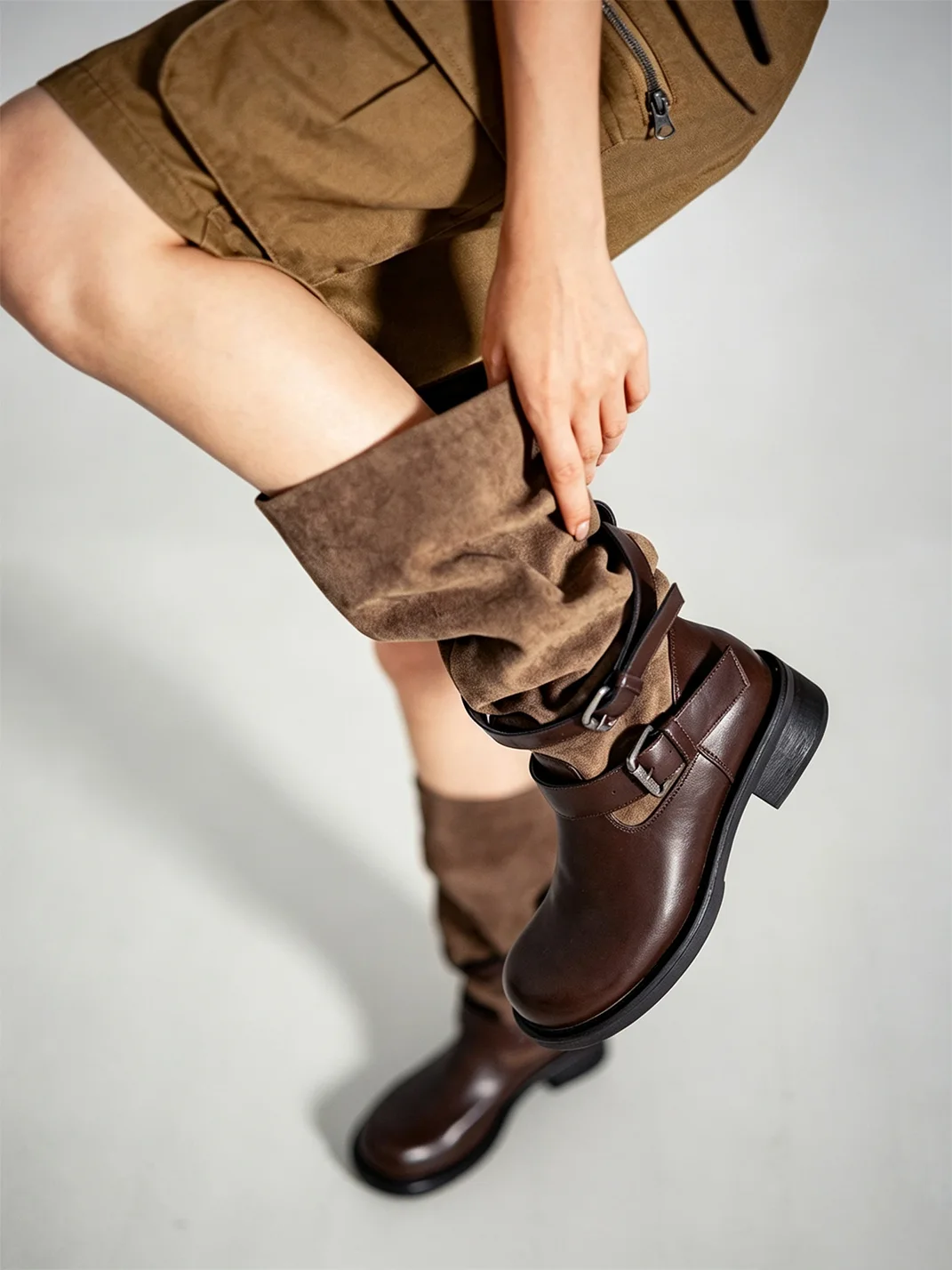 MIAOLV | Retro Buckle Slouchy Rider Boots
