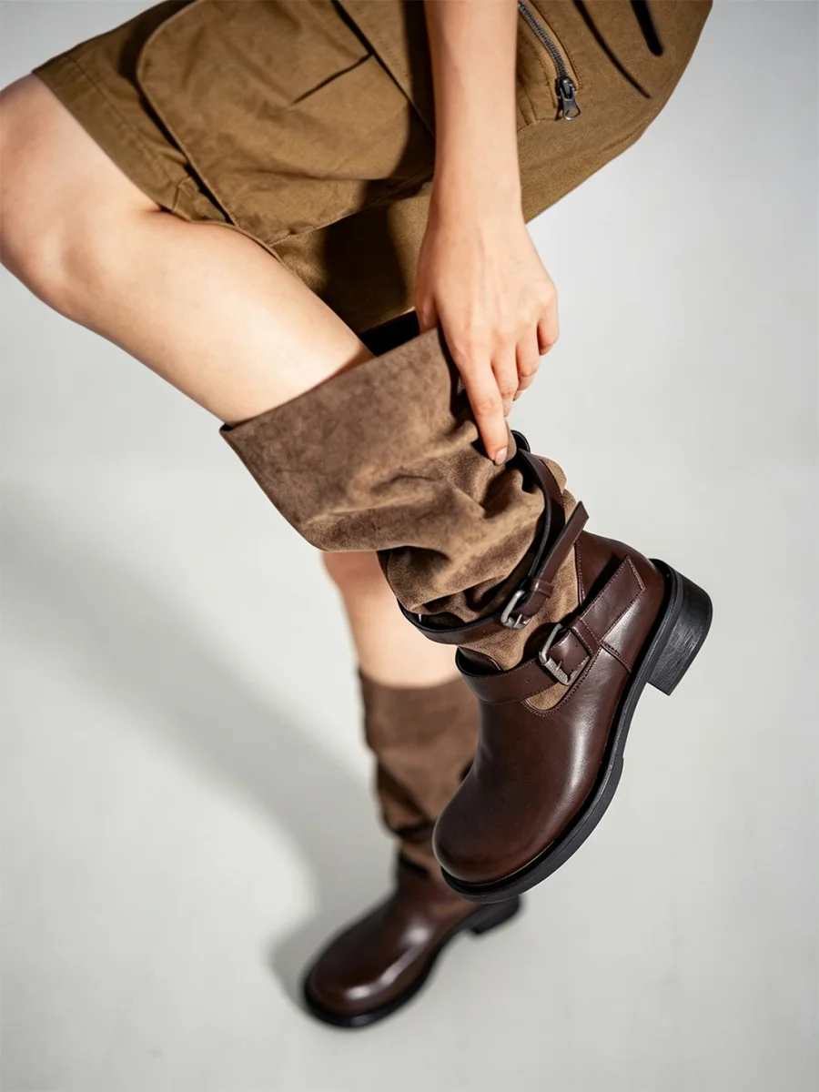 MIAOLV | Retro Buckle Slouchy Rider Boots - 4
