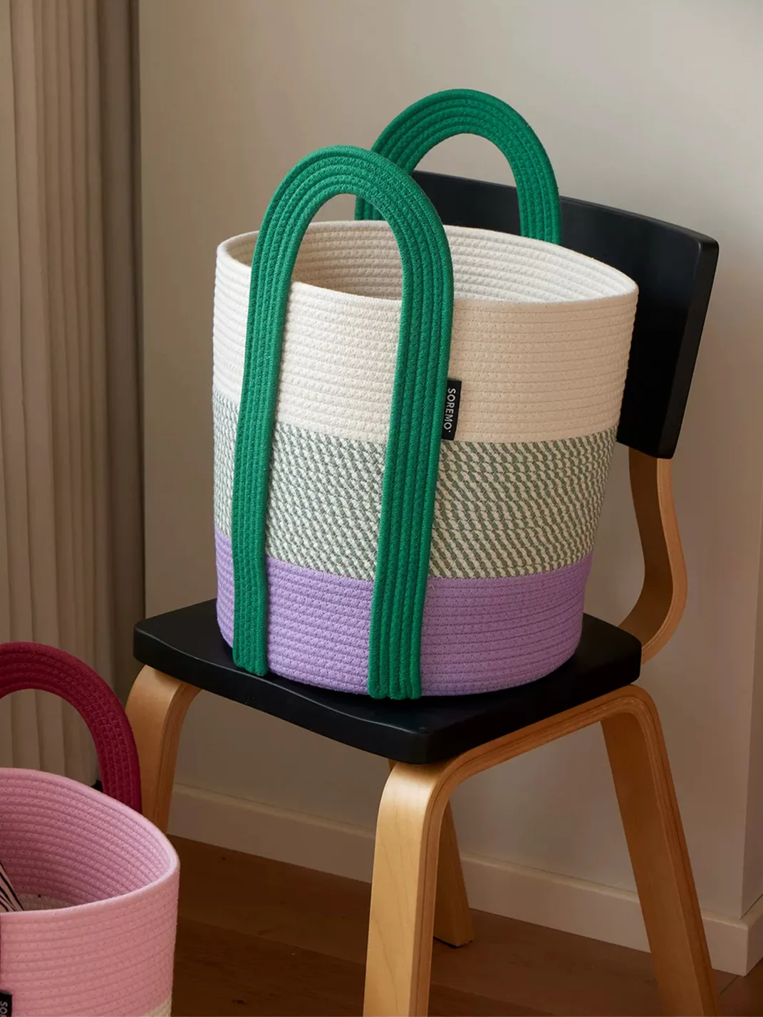 SOREMO | Color Block Woven Laundry Storage Basket