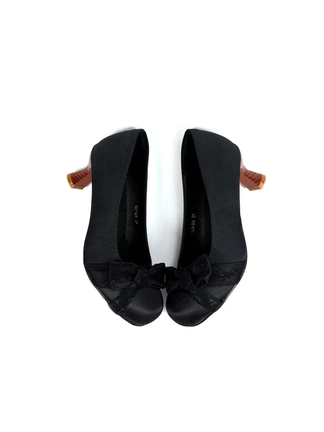 Dolly Bae | Black Satin Bow Sculpted Heel Pumps